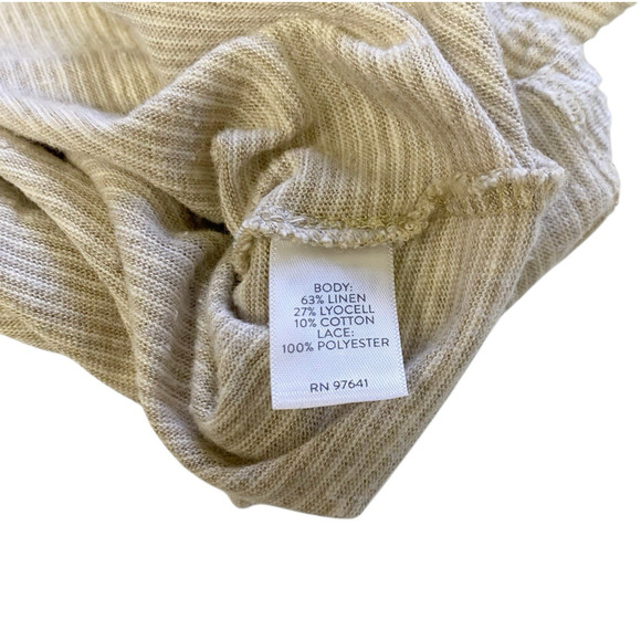J. Jill Top Size 2X Tan Striped Linen Blend Knit Dolman Crochet Trim Casual Boho - Picture 8 of 9